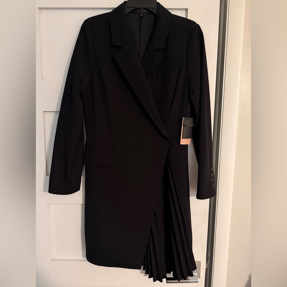 Halogen Black Pleated Long Coat
